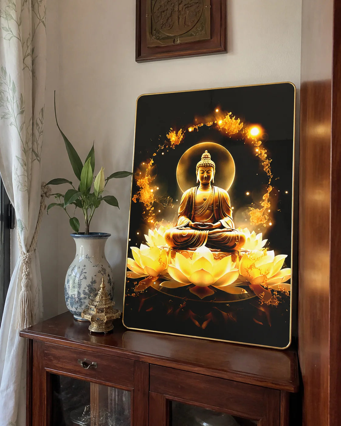 P01 - Tranh tráng gương Phật đài hoa sen