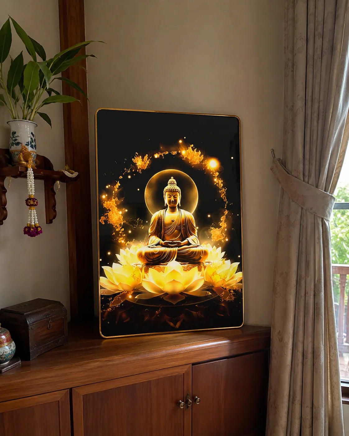 P01 - Tranh tráng gương Phật đài hoa sen