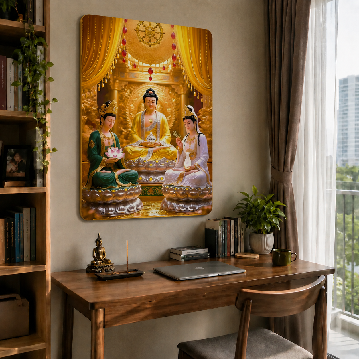 P07 - Tranh tráng gương Tây Phương tam thánh