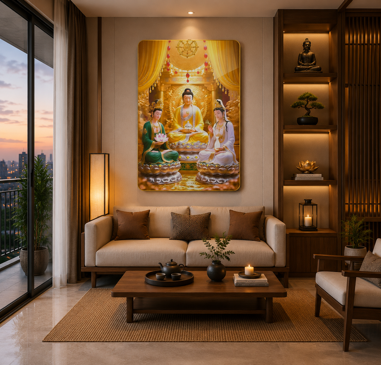 P07 - Tranh tráng gương Tây Phương tam thánh