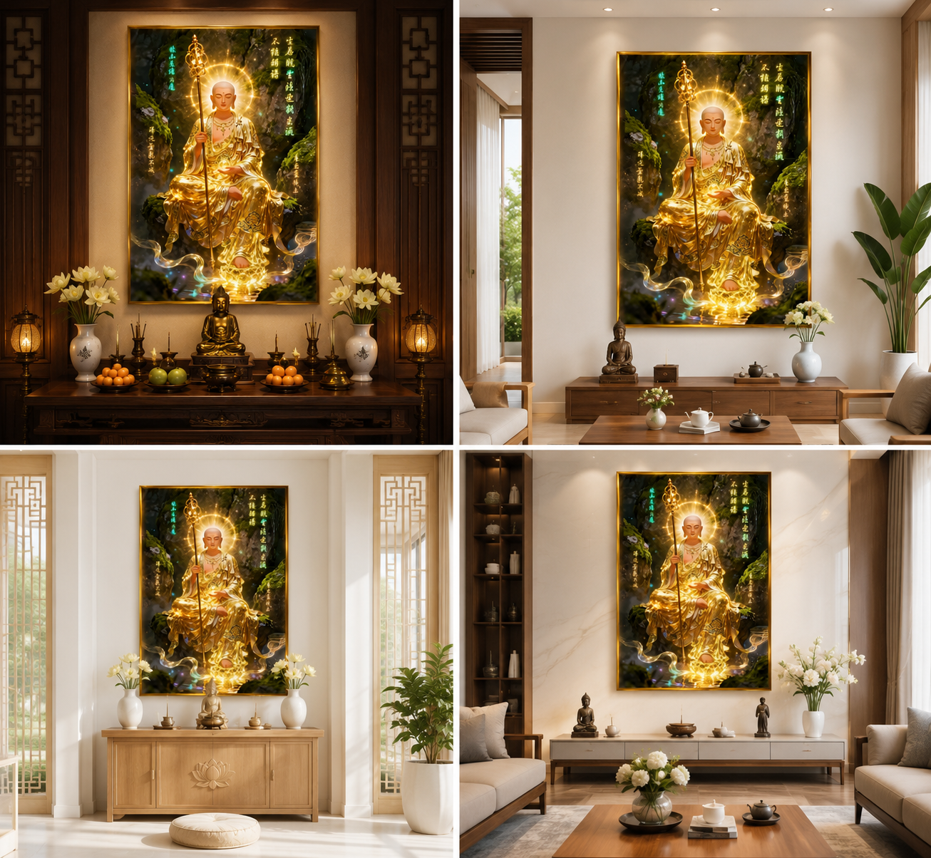 Tranh Phật Địa Tạng Đèn Hộp treo Tường Trang Trí Nhà Cửa, Phòng Khách, Decor Góc Tu Tập, Phòng Đồng cao cấp thờ cúng treo phòng thờ cúng dường trang trí góc tu tập