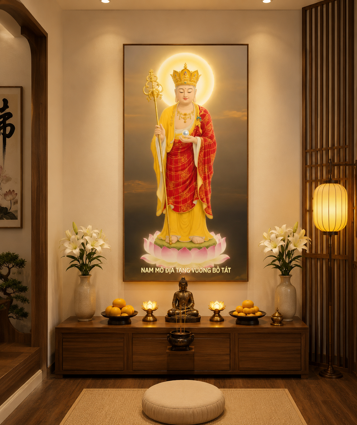 Tranh Phật Địa Tạng Đèn Hộp treo Tường Trang Trí Nhà Cửa, Phòng Khách, Decor Góc Tu Tập, Phòng Đồng cao cấp thờ cúng treo phòng thờ cúng dường trang trí góc tu tập