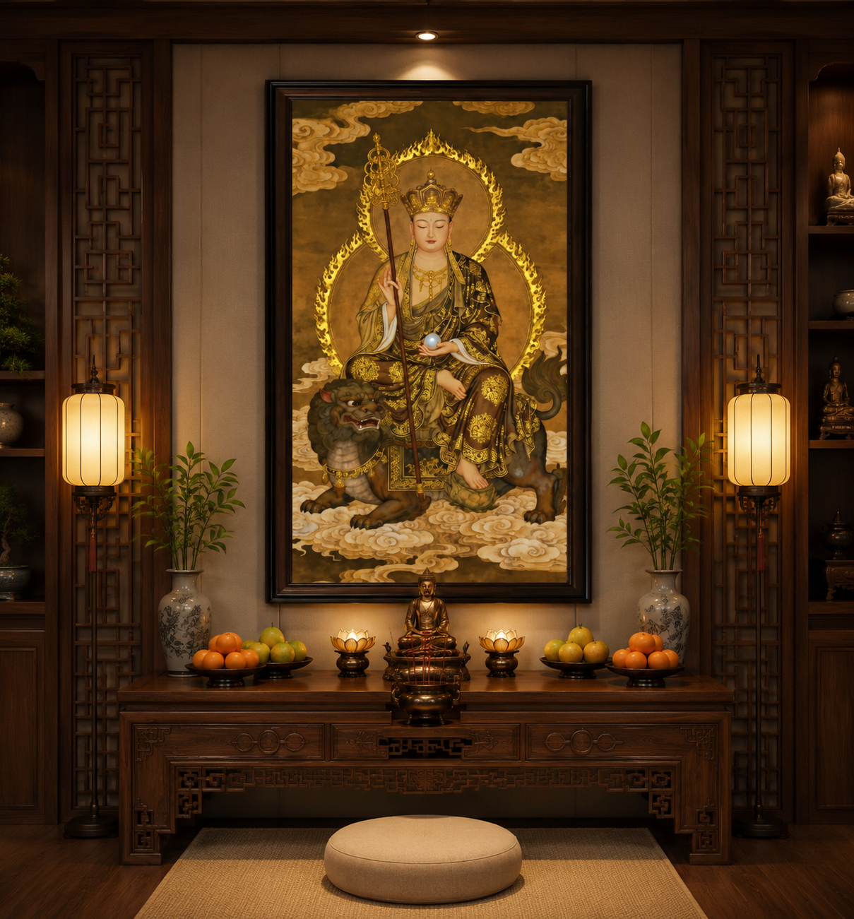 Tranh Phật Địa Tạng Đèn Hộp treo Tường Trang Trí Nhà Cửa, Phòng Khách, Decor Góc Tu Tập, Phòng Đồng cao cấp thờ cúng treo phòng thờ cúng dường trang trí góc tu tập