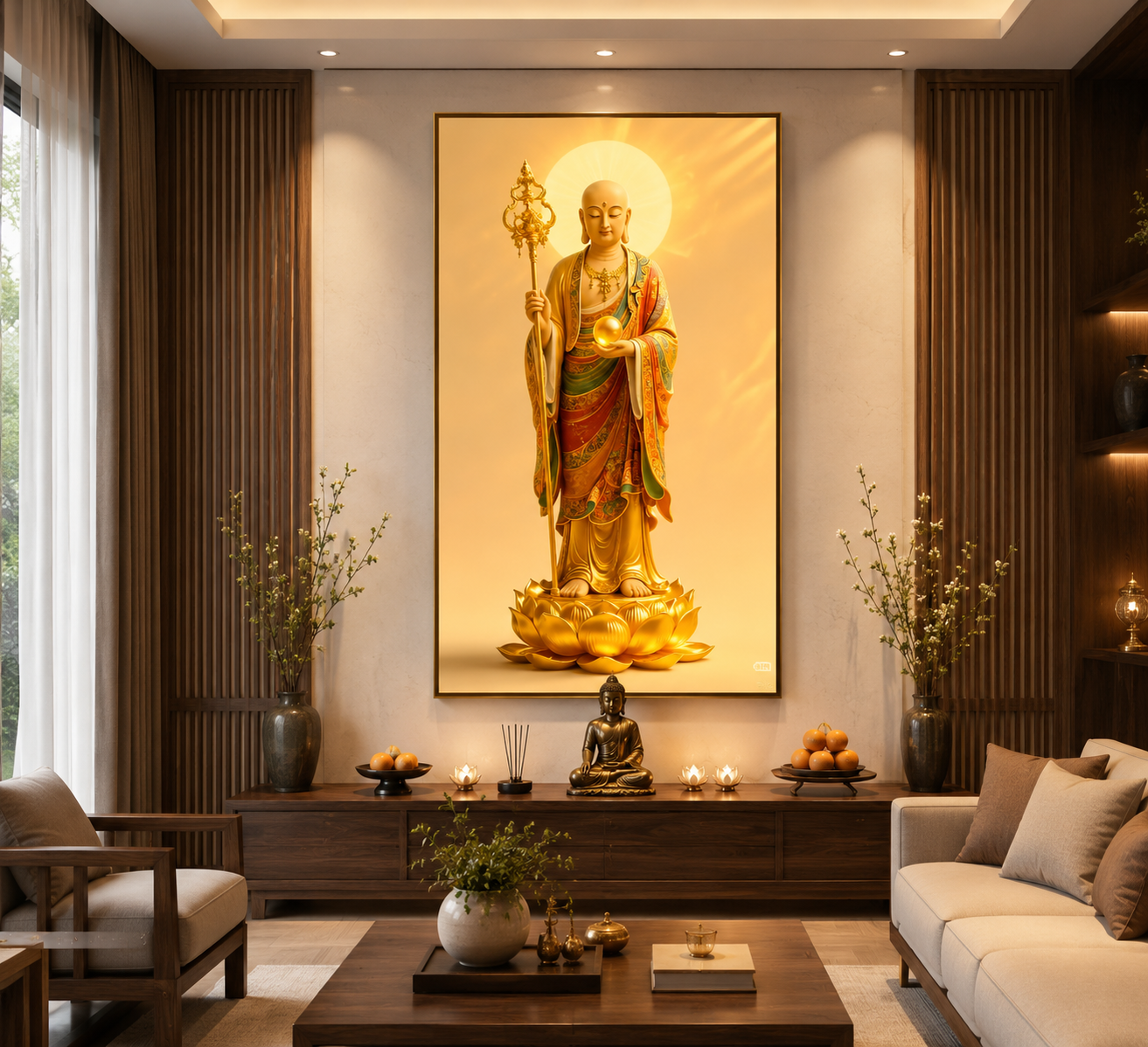 Tranh Phật Địa Tạng Đèn Hộp treo Tường Trang Trí Nhà Cửa, Phòng Khách, Decor Góc Tu Tập, Phòng Đồng cao cấp thờ cúng treo phòng thờ cúng dường trang trí góc tu tập