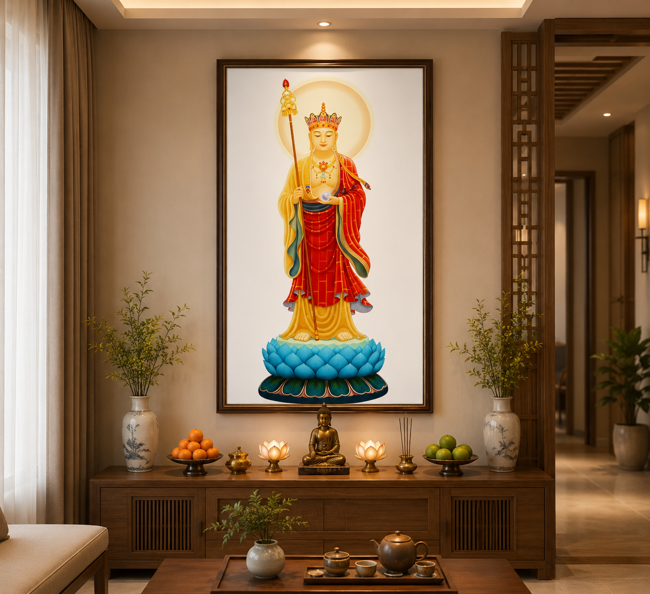 Tranh Phật Địa Tạng Đèn Hộp treo Tường Trang Trí Nhà Cửa, Phòng Khách, Decor Góc Tu Tập, Phòng Đồng cao cấp thờ cúng treo phòng thờ cúng dường trang trí góc tu tập