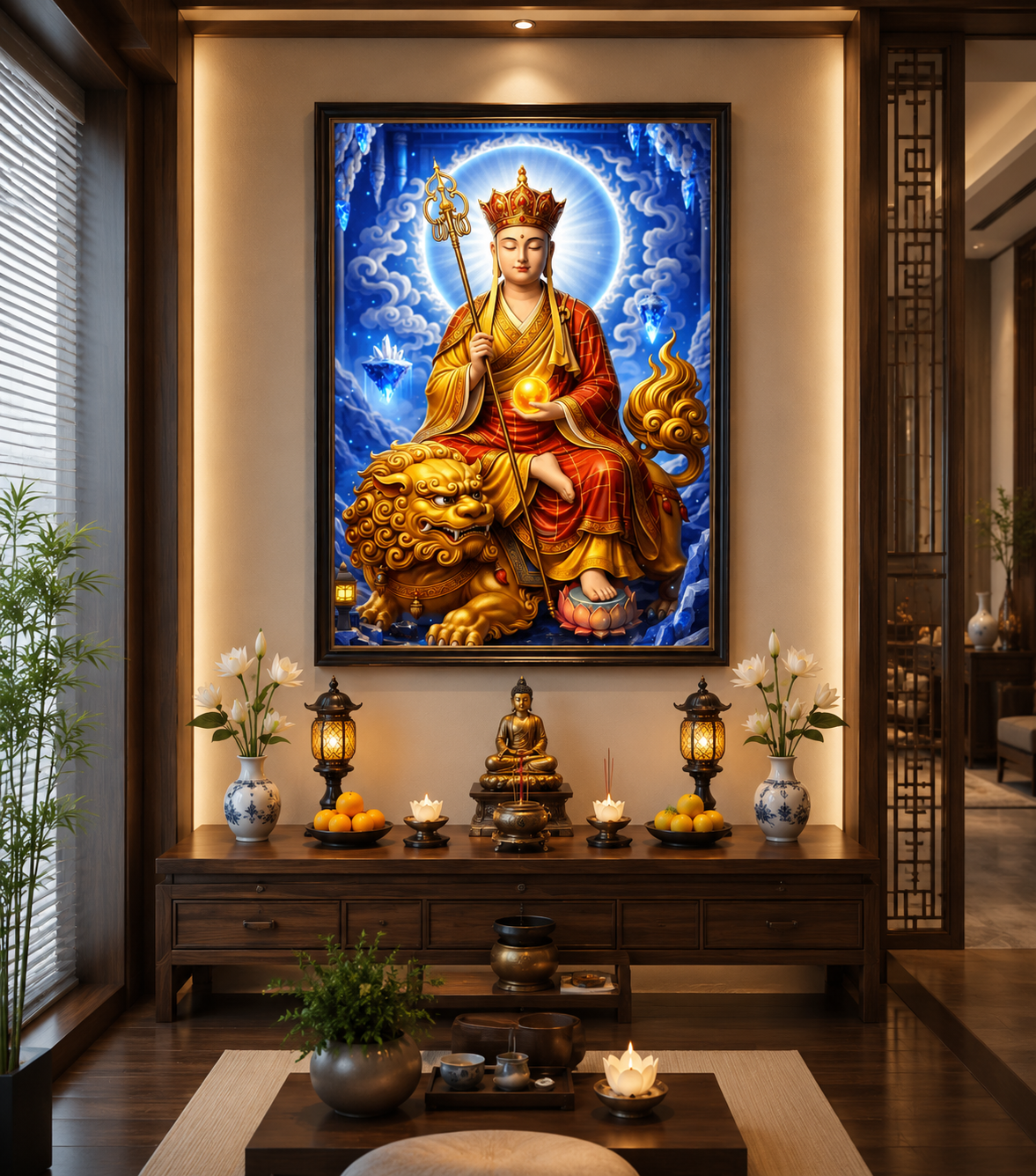 Tranh Phật Địa Tạng Đèn Hộp treo Tường Trang Trí Nhà Cửa, Phòng Khách, Decor Góc Tu Tập, Phòng Đồng cao cấp thờ cúng treo phòng thờ cúng dường trang trí góc tu tập