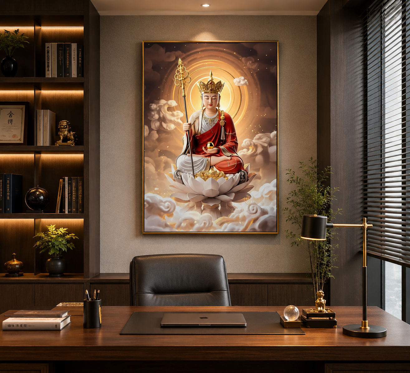 Tranh Phật Địa Tạng Đèn Hộp treo Tường Trang Trí Nhà Cửa, Phòng Khách, Decor Góc Tu Tập, Phòng Đồng cao cấp thờ cúng treo phòng thờ cúng dường trang trí góc tu tập