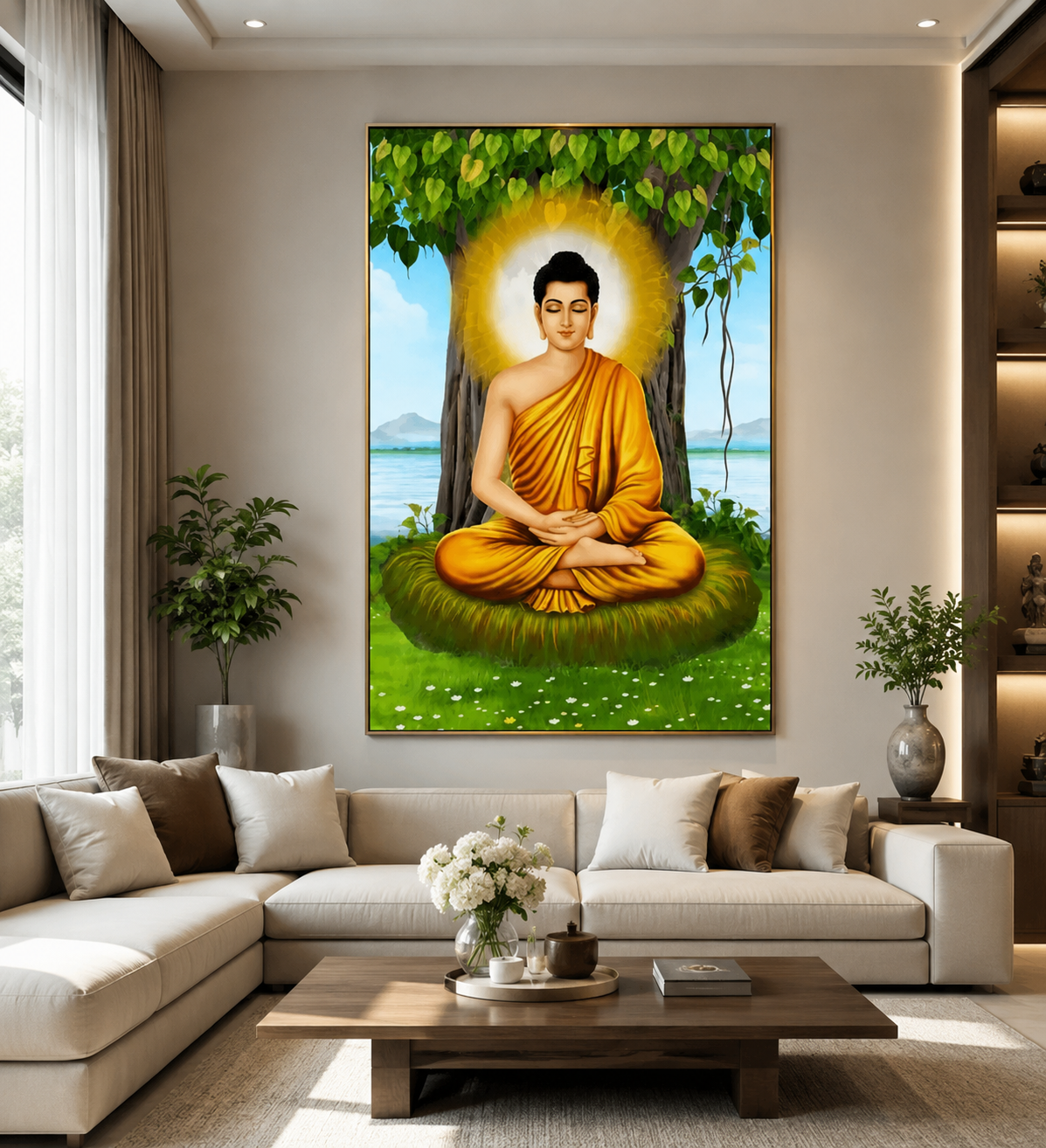 Tranh Phật Bổ Sư Thích Ca Mâu Ni Đèn Hộp treo Tường Trang Trí Nhà Cửa, Phòng Khách, Decor Góc Tu Tập, Phòng Đồng cao cấp thờ cúng treo phòng thờ cúng dường trang trí góc tu tập