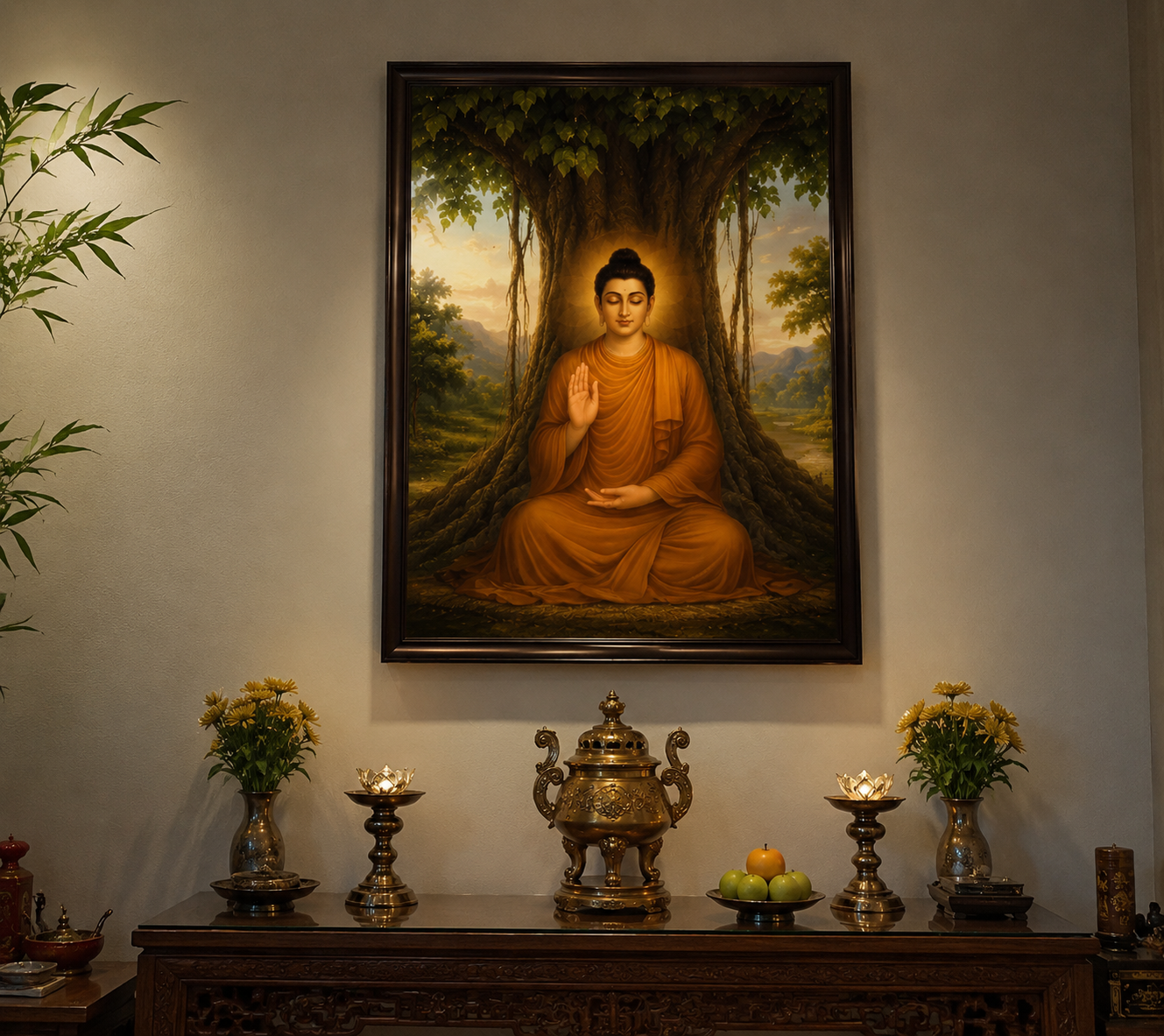 Tranh Phật Bổ Sư Thích Ca Mâu Ni Đèn Hộp treo Tường Trang Trí Nhà Cửa, Phòng Khách, Decor Góc Tu Tập, Phòng Đồng cao cấp thờ cúng treo phòng thờ cúng dường trang trí góc tu tập