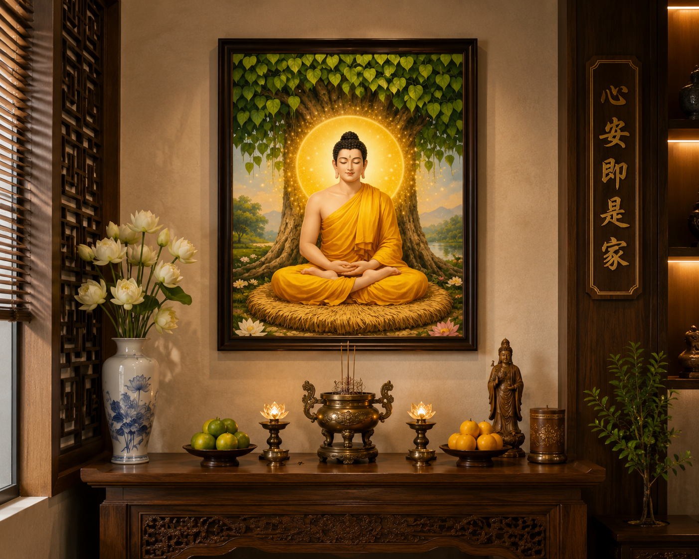 Tranh Phật Bổ Sư Thích Ca Mâu Ni Đèn Hộp treo Tường Trang Trí Nhà Cửa, Phòng Khách, Decor Góc Tu Tập, Phòng Đồng cao cấp thờ cúng treo phòng thờ cúng dường trang trí góc tu tập