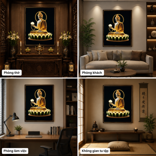Tranh Phật Bổ Sư Thích Ca Mâu Ni Đèn Hộp treo Tường Trang Trí Nhà Cửa, Phòng Khách, Decor Góc Tu Tập, Phòng Đồng cao cấp thờ cúng treo phòng thờ cúng dường trang trí góc tu tập