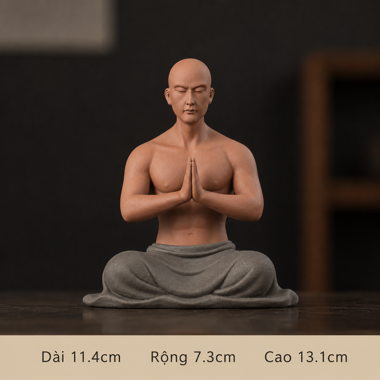 Tượng Sư Thiền 6 Múi Chắp Tay Trang Trí Composite Giả Gốm