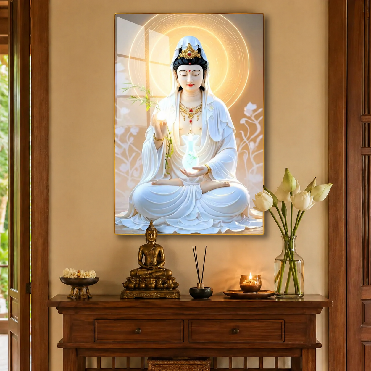 QA2 - Tranh tráng gương Bồ Tát cầm cành liễu