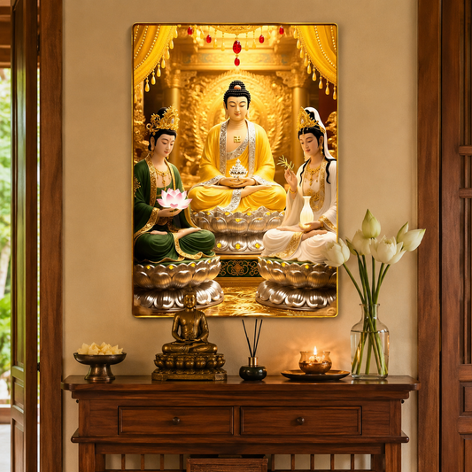 P07 - Tranh tráng gương Tây Phương tam thánh