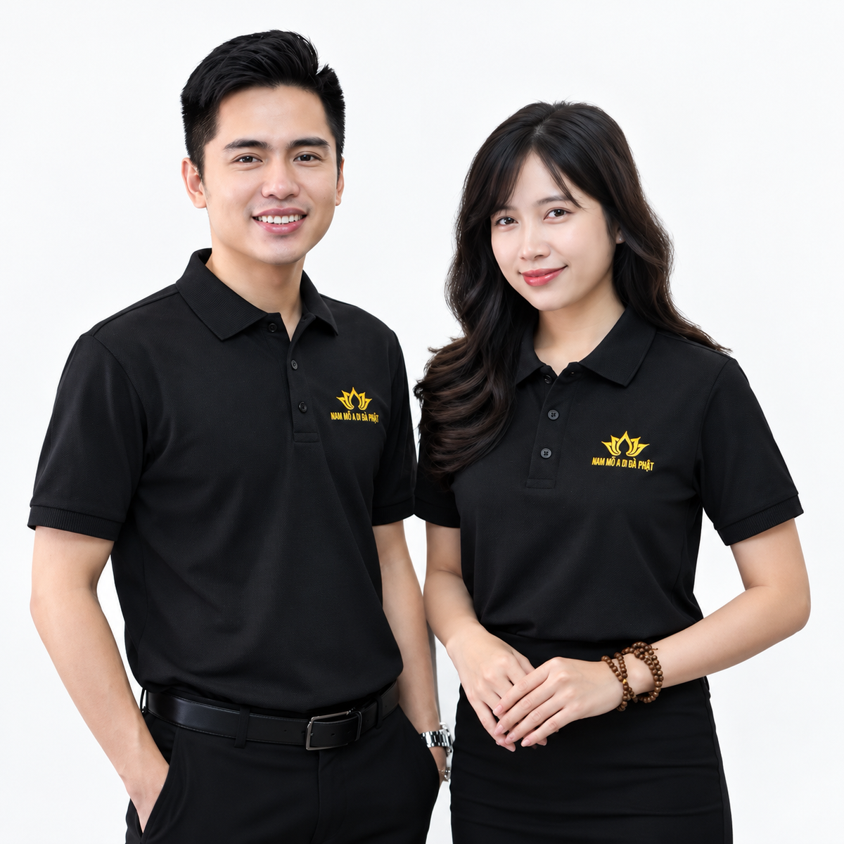 Áo thun polo cổ trụ 4 màu A Di Đà Phật - Dành cho Nam Nữ Phật tử