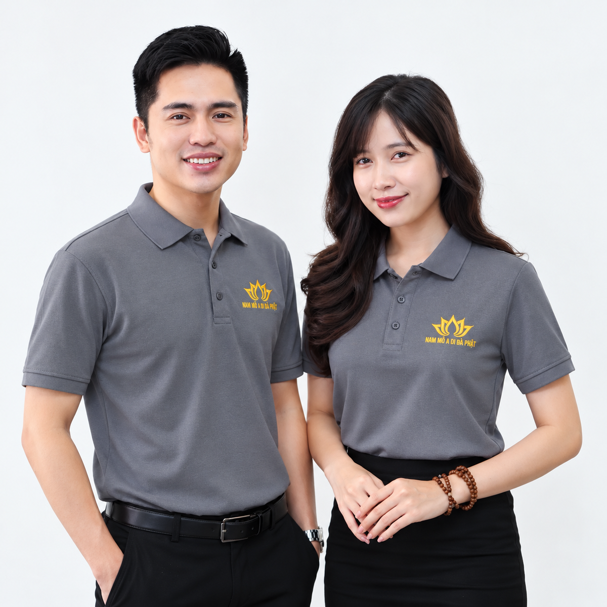 Áo thun polo cổ trụ 4 màu A Di Đà Phật - Dành cho Nam Nữ Phật tử