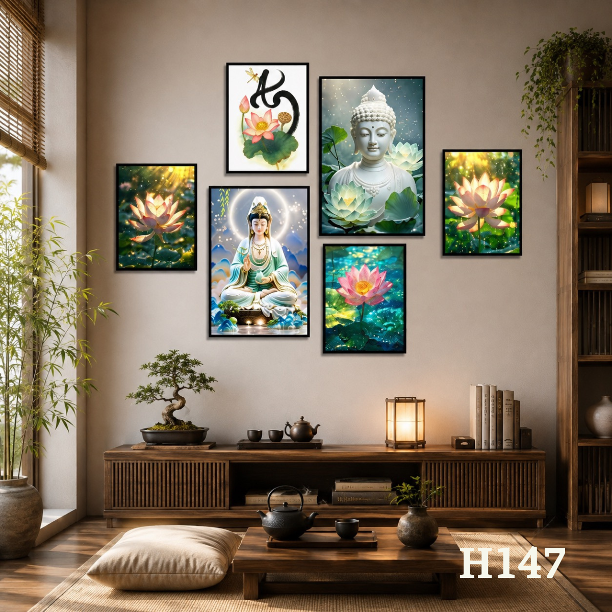 Bộ 6 tranh PHẬT dán tường - Dán tường trang trí phòng thờ, phòng khách - Tranh formex dẻo dày 5mm