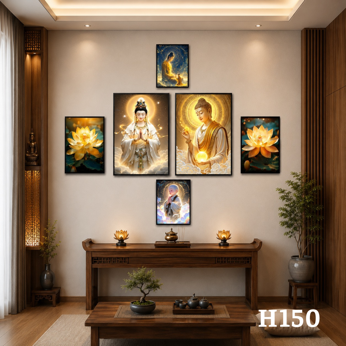 Bộ 6 tranh PHẬT dán tường - Dán tường trang trí phòng thờ, phòng khách - Tranh formex dẻo dày 5mm