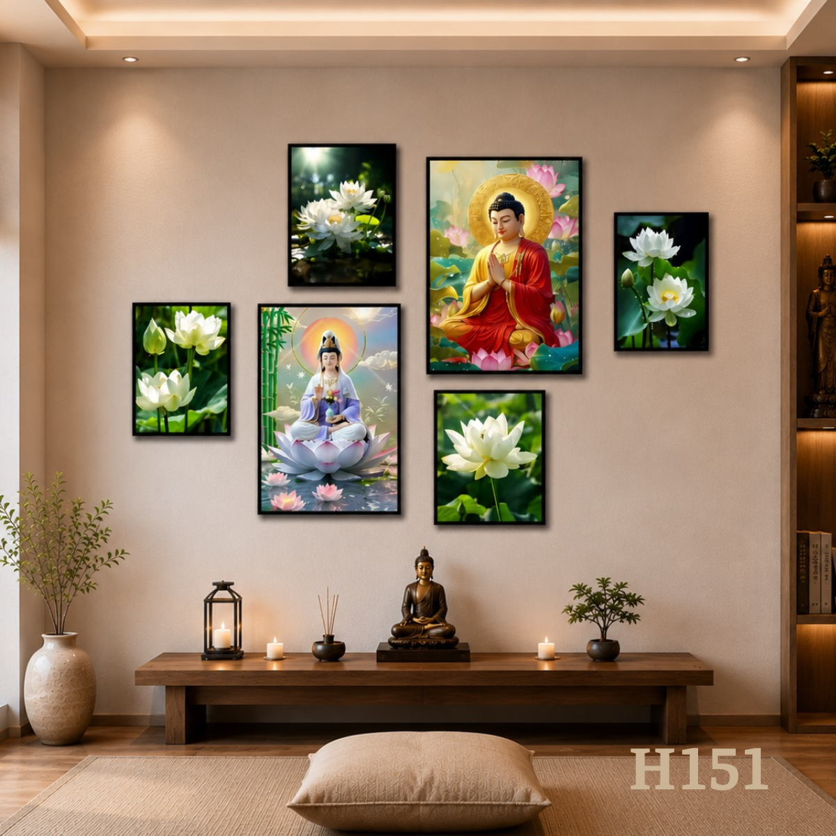 Bộ 6 tranh PHẬT dán tường - Dán tường trang trí phòng thờ, phòng khách - Tranh formex dẻo dày 5mm