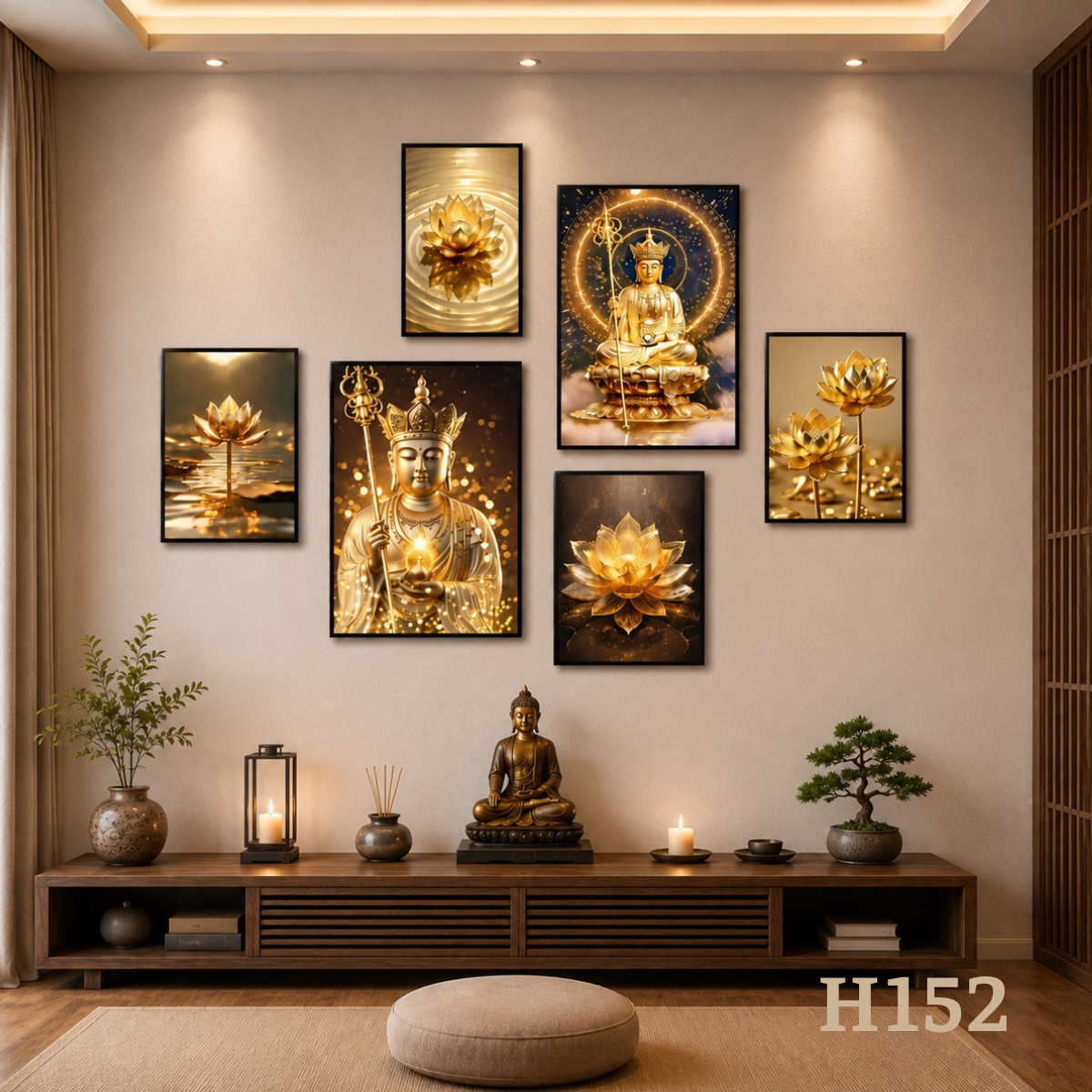 Bộ 6 tranh PHẬT dán tường - Dán tường trang trí phòng thờ, phòng khách - Tranh formex dẻo dày 5mm