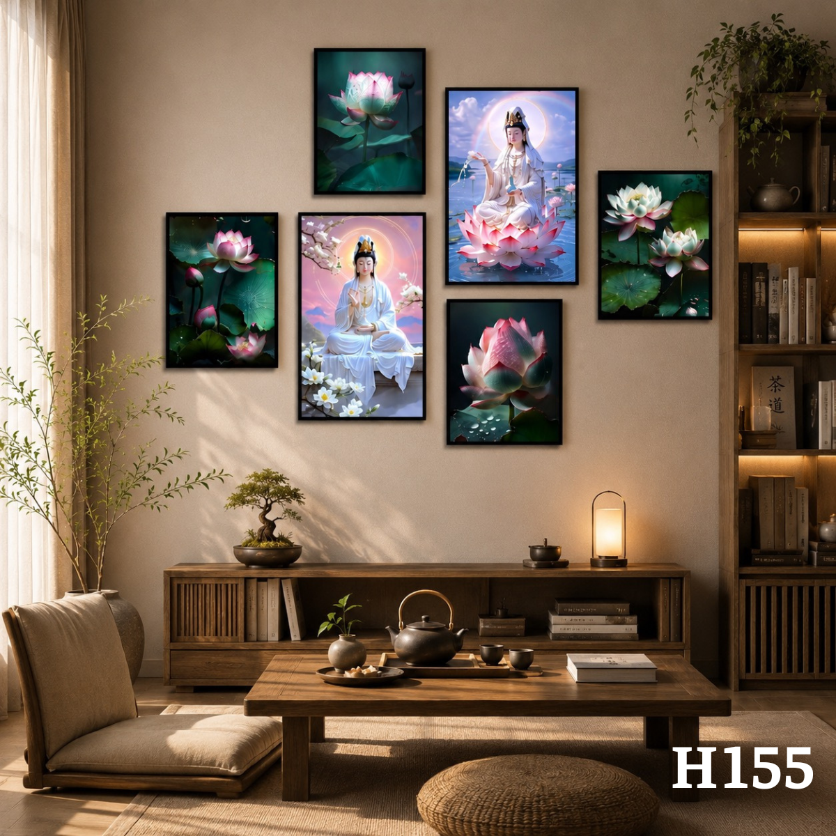 Bộ 6 tranh PHẬT dán tường - Dán tường trang trí phòng thờ, phòng khách - Tranh formex dẻo dày 5mm