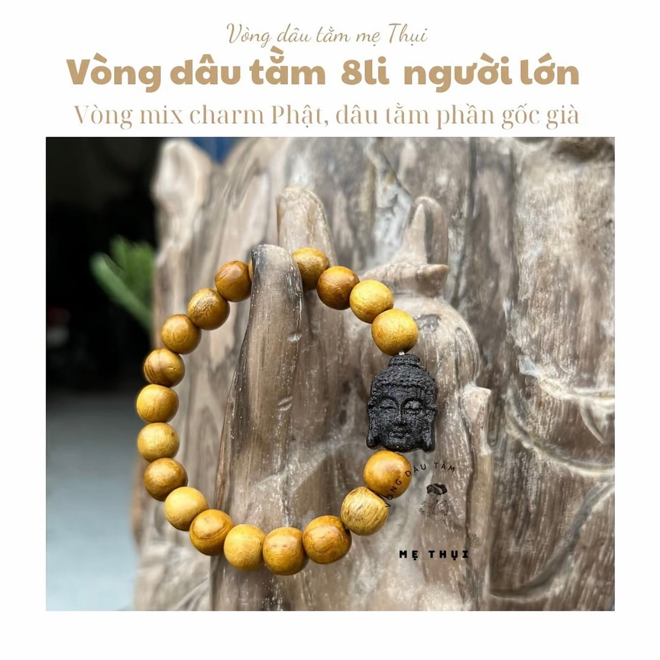 Vòng dâu tằm gốc 8 li mix charm hoa sen