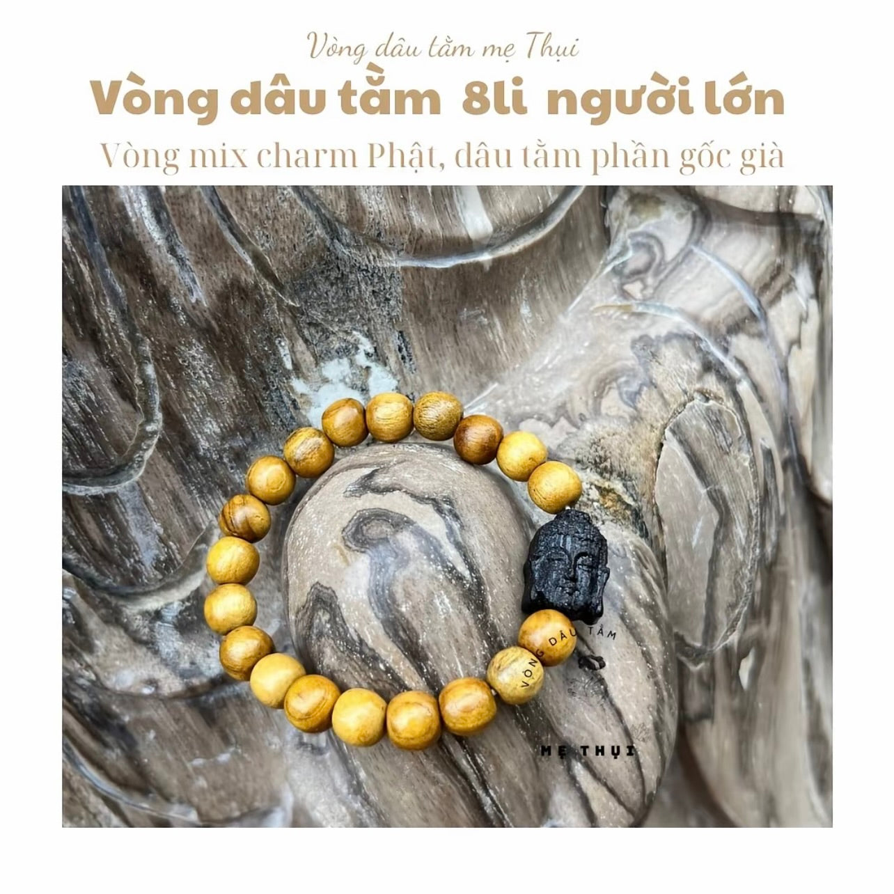 Vòng dâu tằm gốc 8 li mix charm hoa sen