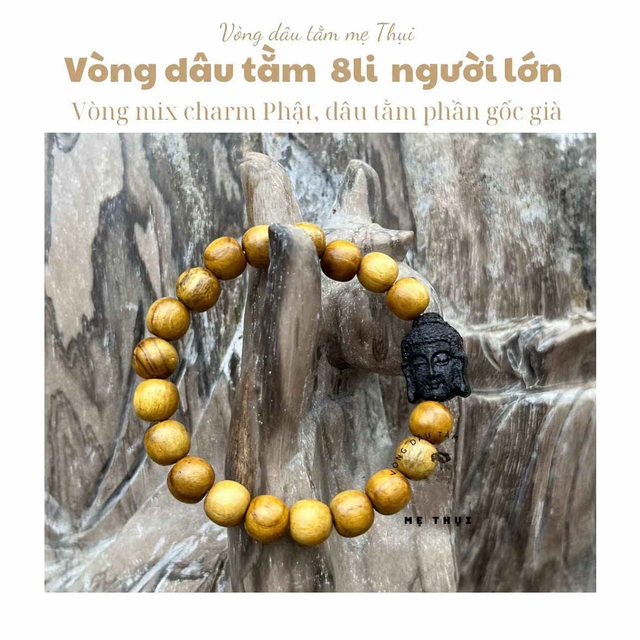 Vòng dâu tằm gốc 8 li mix charm hoa sen