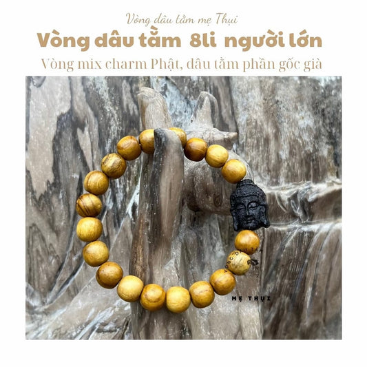 Vòng dâu tằm gốc 8 li mix charm hoa sen