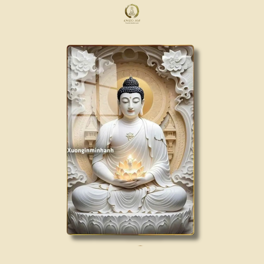 P11 - Tranh tráng gương Phật trắng đài sen