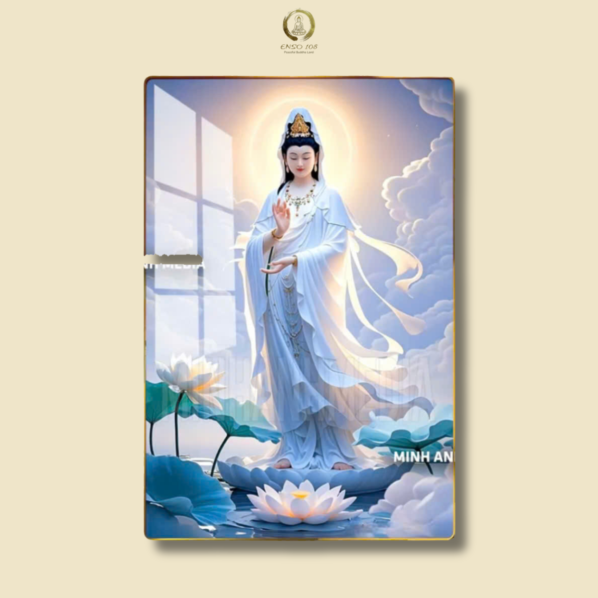 QA3 - Tranh tráng gương Bồ Tát đứng hồ sen