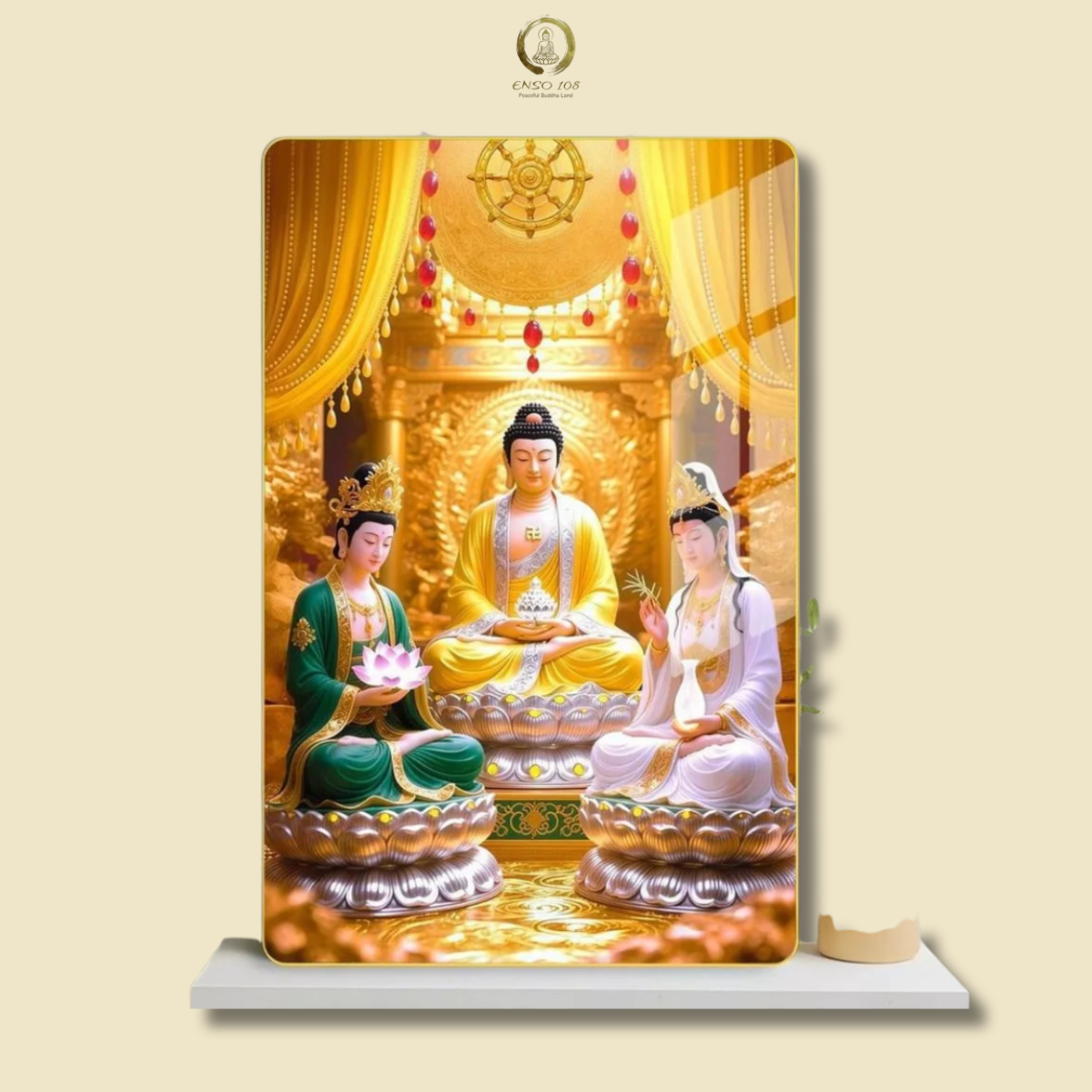 P07 - Tranh tráng gương Tây Phương tam thánh