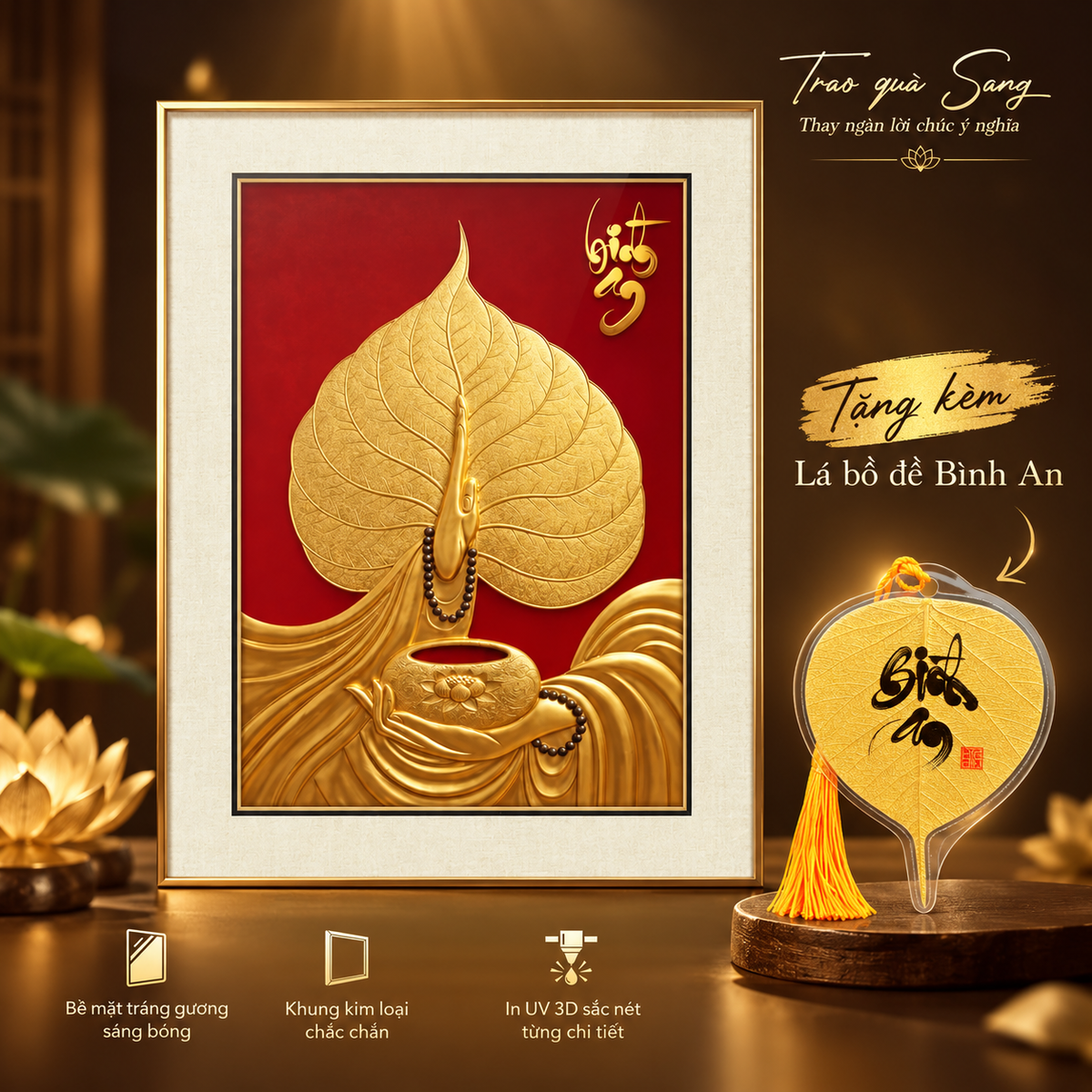 [KHUNG KIM LOẠI] Tranh tráng gương Phật Giáo 3D, quà tặng tân gia, quà tặng đối tác, quà tặng người thân sang trọng và ý nghĩa