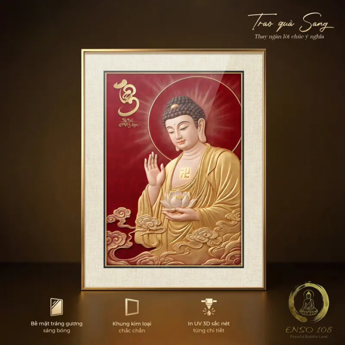 [KHUNG KIM LOẠI] Tranh tráng gương Phật Giáo 3D, quà tặng tân gia, quà tặng đối tác, quà tặng người thân sang trọng và ý nghĩa