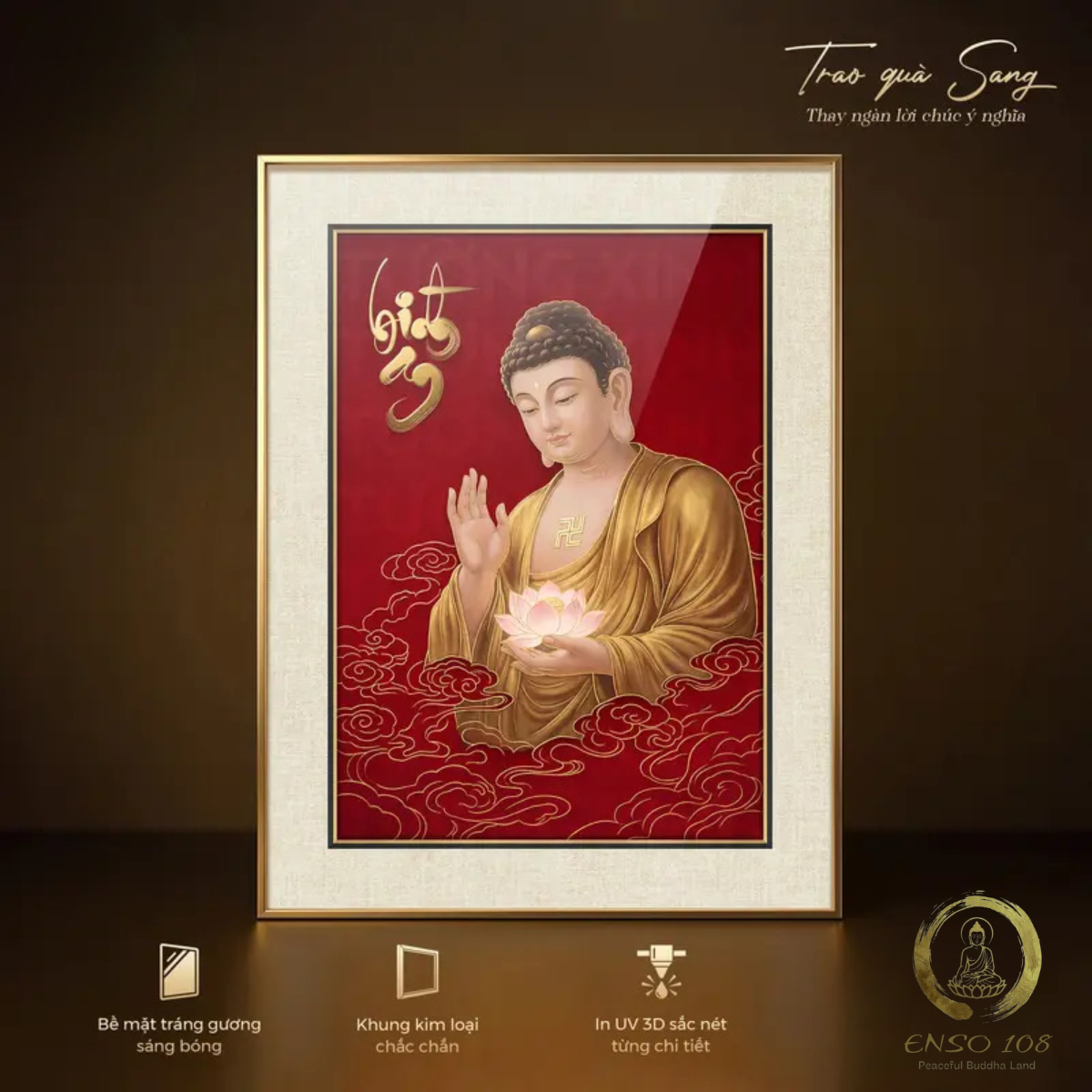 [KHUNG KIM LOẠI] Tranh tráng gương Phật Giáo 3D, quà tặng tân gia, quà tặng đối tác, quà tặng người thân sang trọng và ý nghĩa