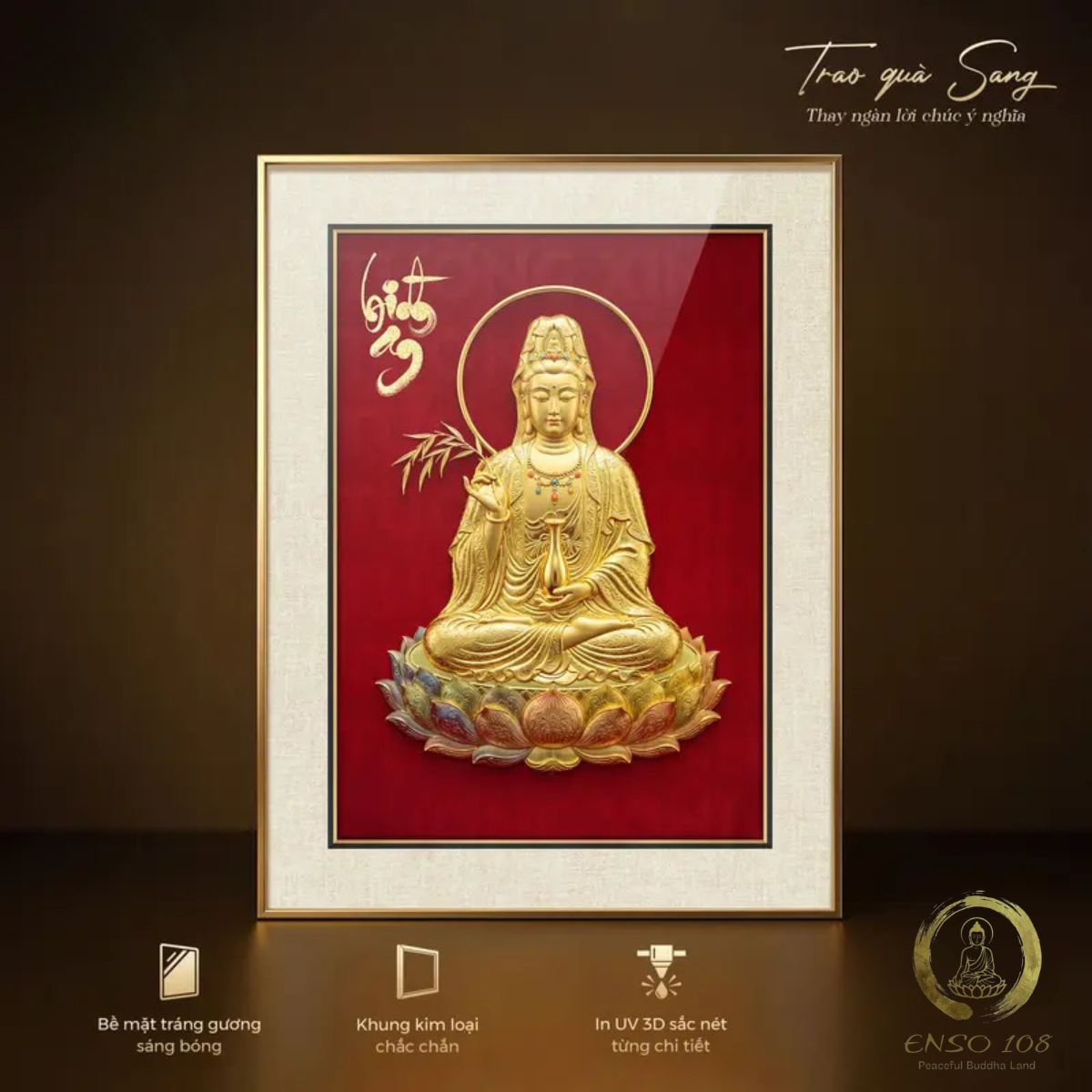[KHUNG KIM LOẠI] Tranh tráng gương Phật Giáo 3D, quà tặng tân gia, quà tặng đối tác, quà tặng người thân sang trọng và ý nghĩa