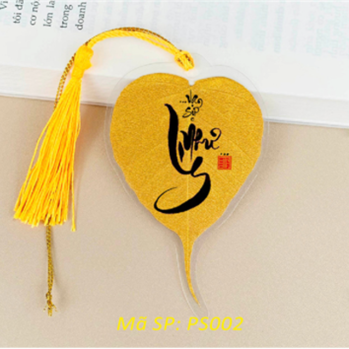 Lá Bồ Đề Phủ Nhũ Vàng In Chữ Thư Pháp May Mắn