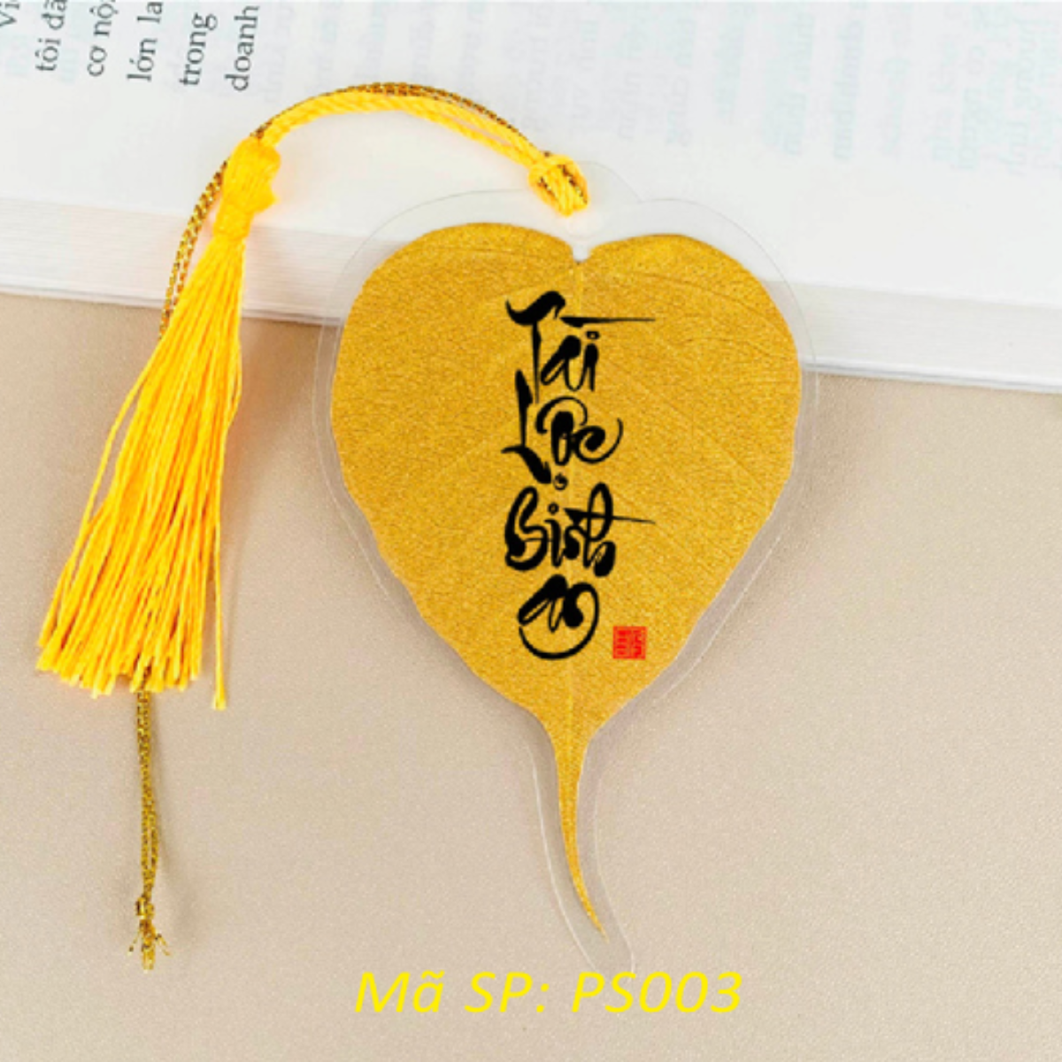 Lá Bồ Đề Phủ Nhũ Vàng In Chữ Thư Pháp May Mắn