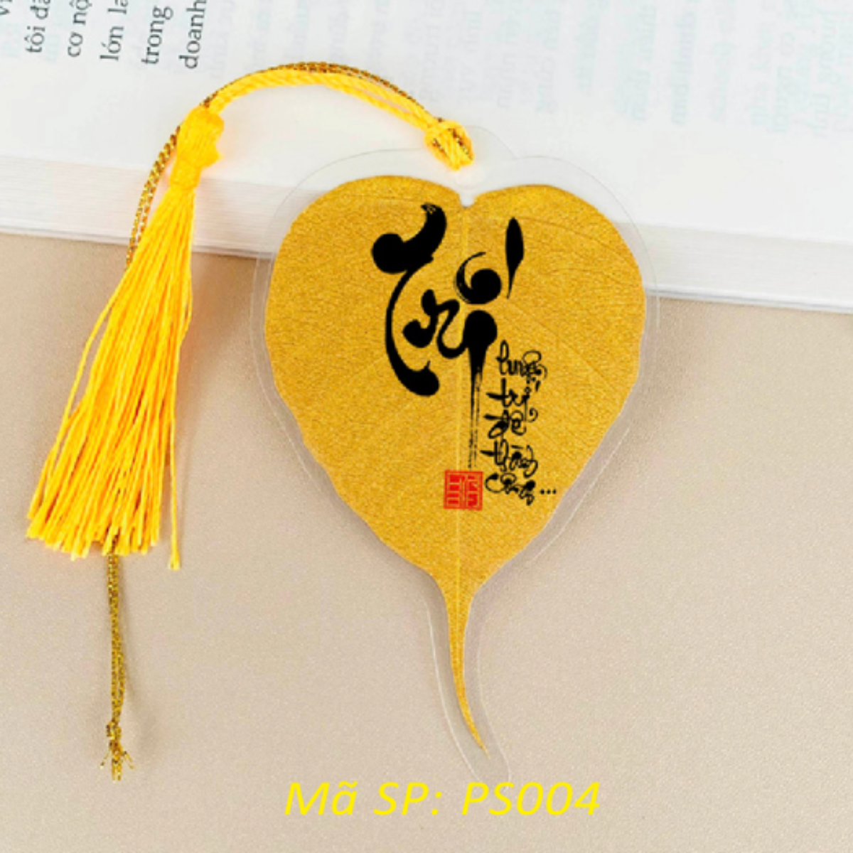Lá Bồ Đề Phủ Nhũ Vàng In Chữ Thư Pháp May Mắn