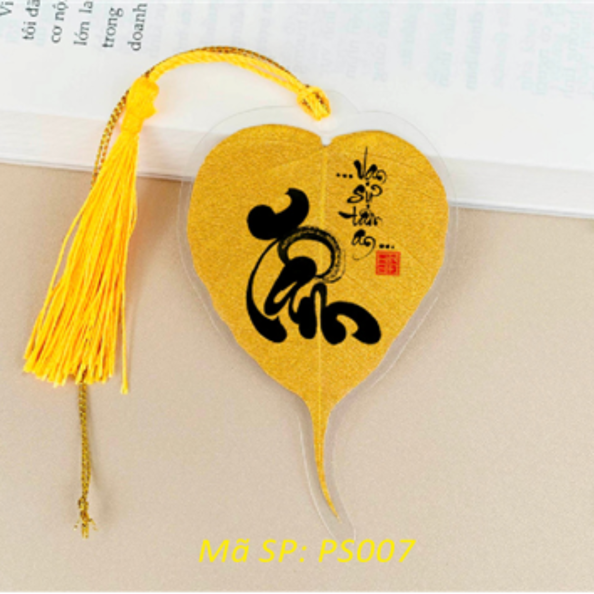Lá Bồ Đề Phủ Nhũ Vàng In Chữ Thư Pháp May Mắn