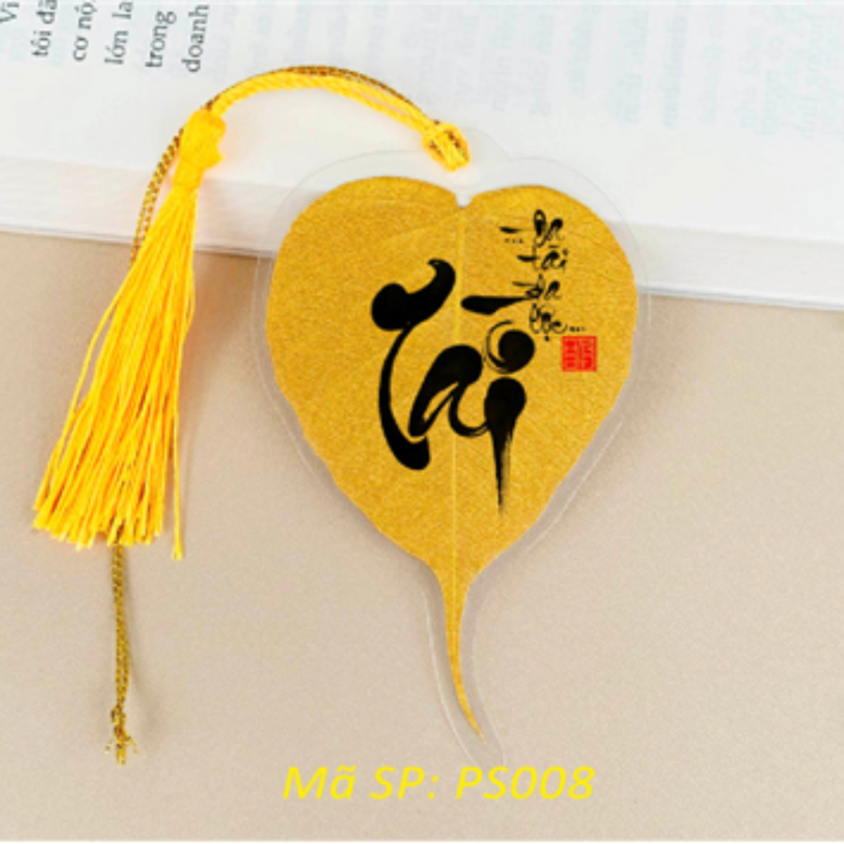 Lá Bồ Đề Phủ Nhũ Vàng In Chữ Thư Pháp May Mắn