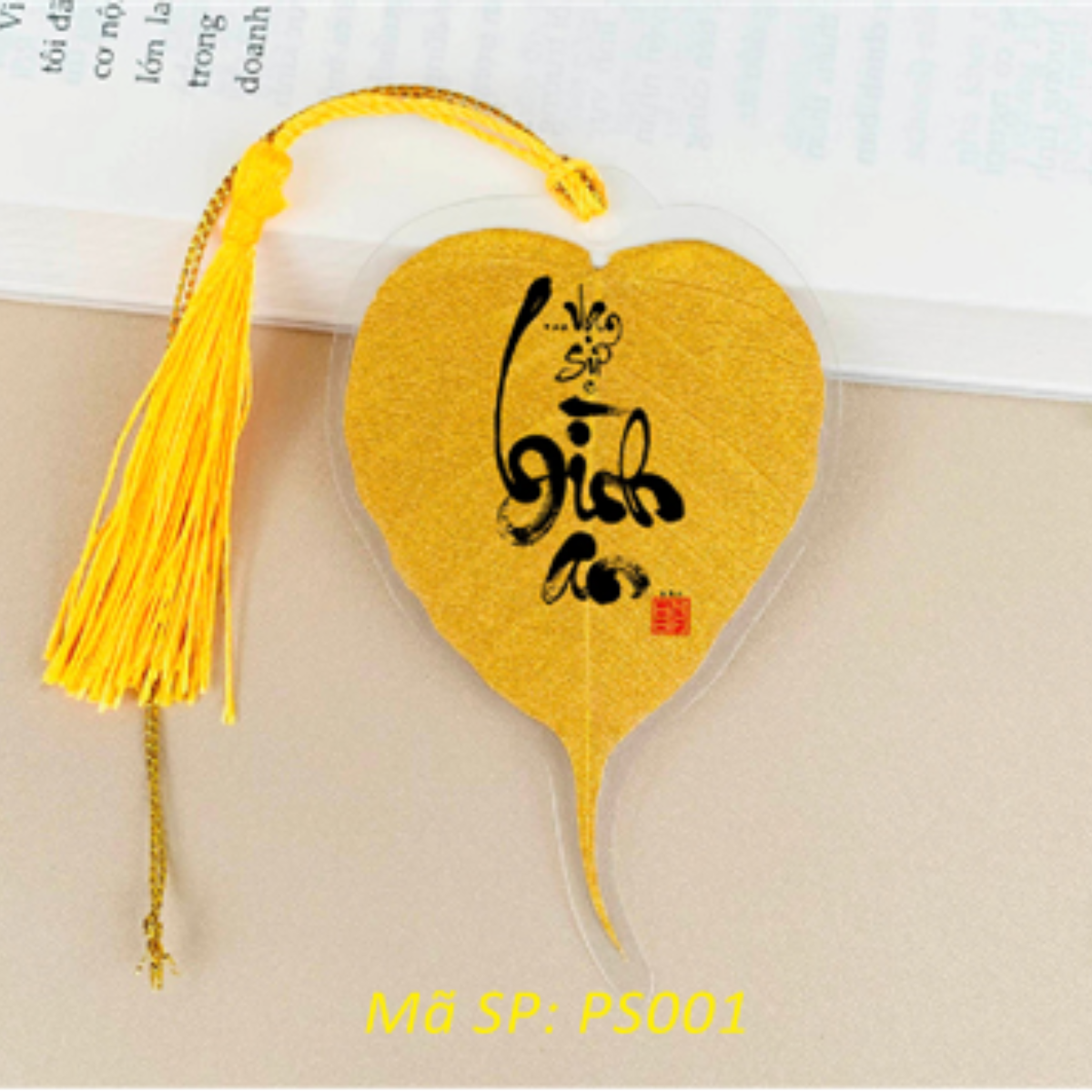 Lá Bồ Đề Phủ Nhũ Vàng In Chữ Thư Pháp May Mắn