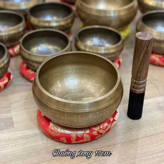 [15cm] Chuông Xoay Nepal - Tặng Kèm Đế Gỗ + Dùi Gỗ