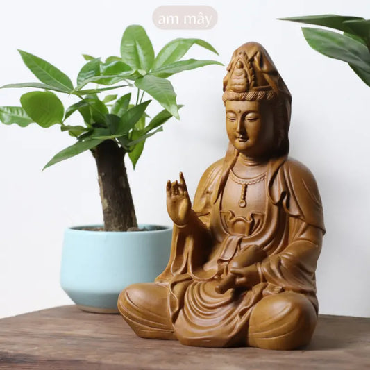 Tượng Mẹ Quan Âm Thờ Trong Nhà - Tượng Quan Âm Bồ Tát Gỗ Bách Xanh