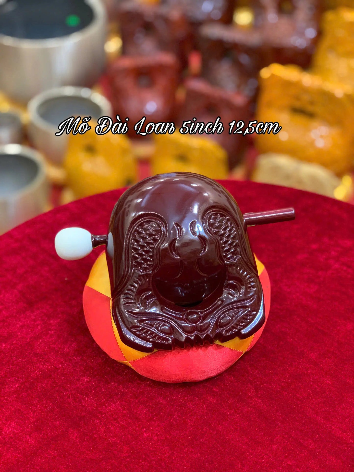 [5 inch] Bộ chuông Mõ Đài Loan - Chuông Vàng - Mõ Gỗ Long Não