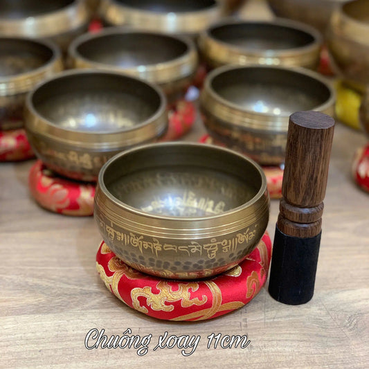 [11cm] Chuông Xoay Nepal - Tặng Kèm Đế Gỗ + Dùi Gỗ