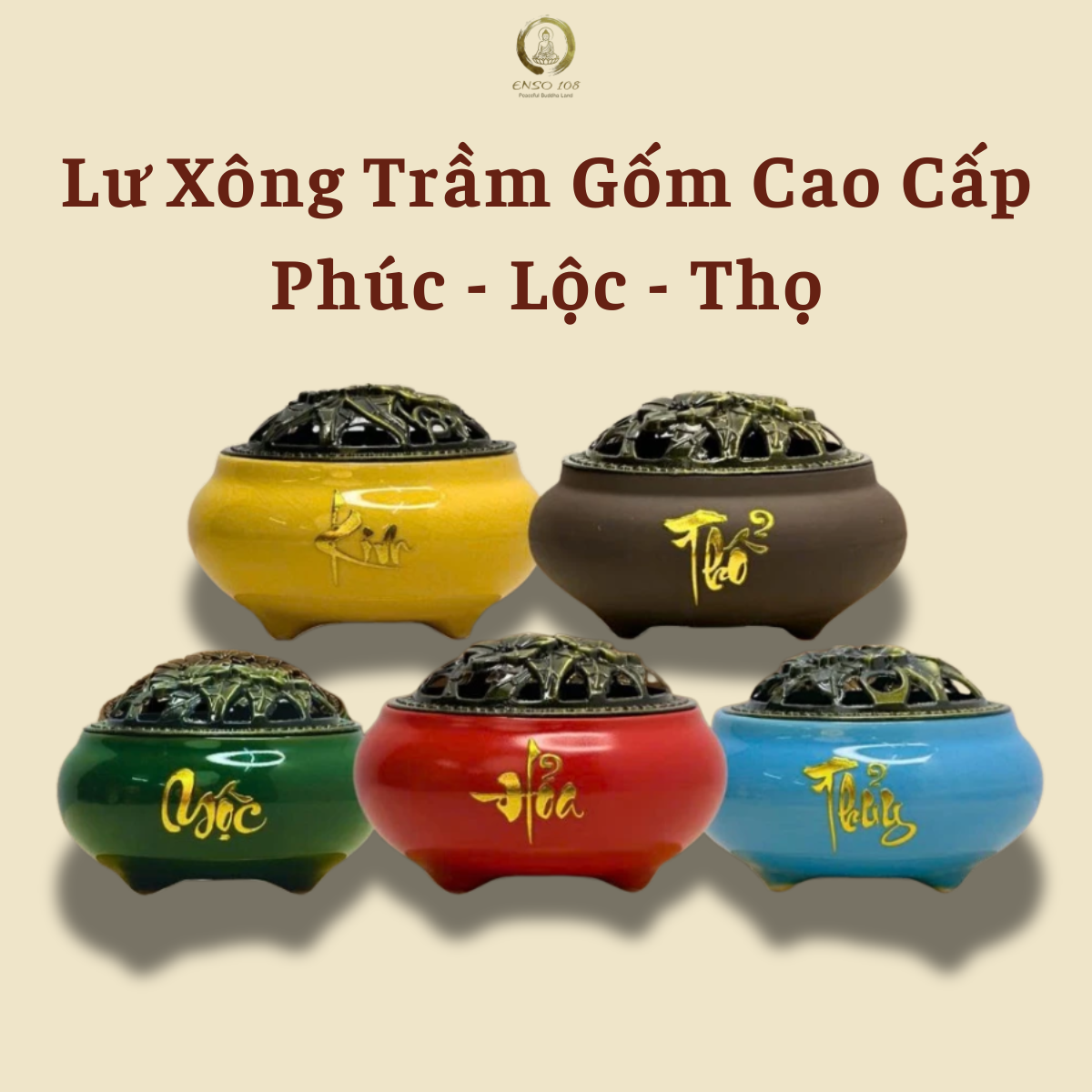 Lư Xông Trầm Gốm Sứ Ngũ Sắc