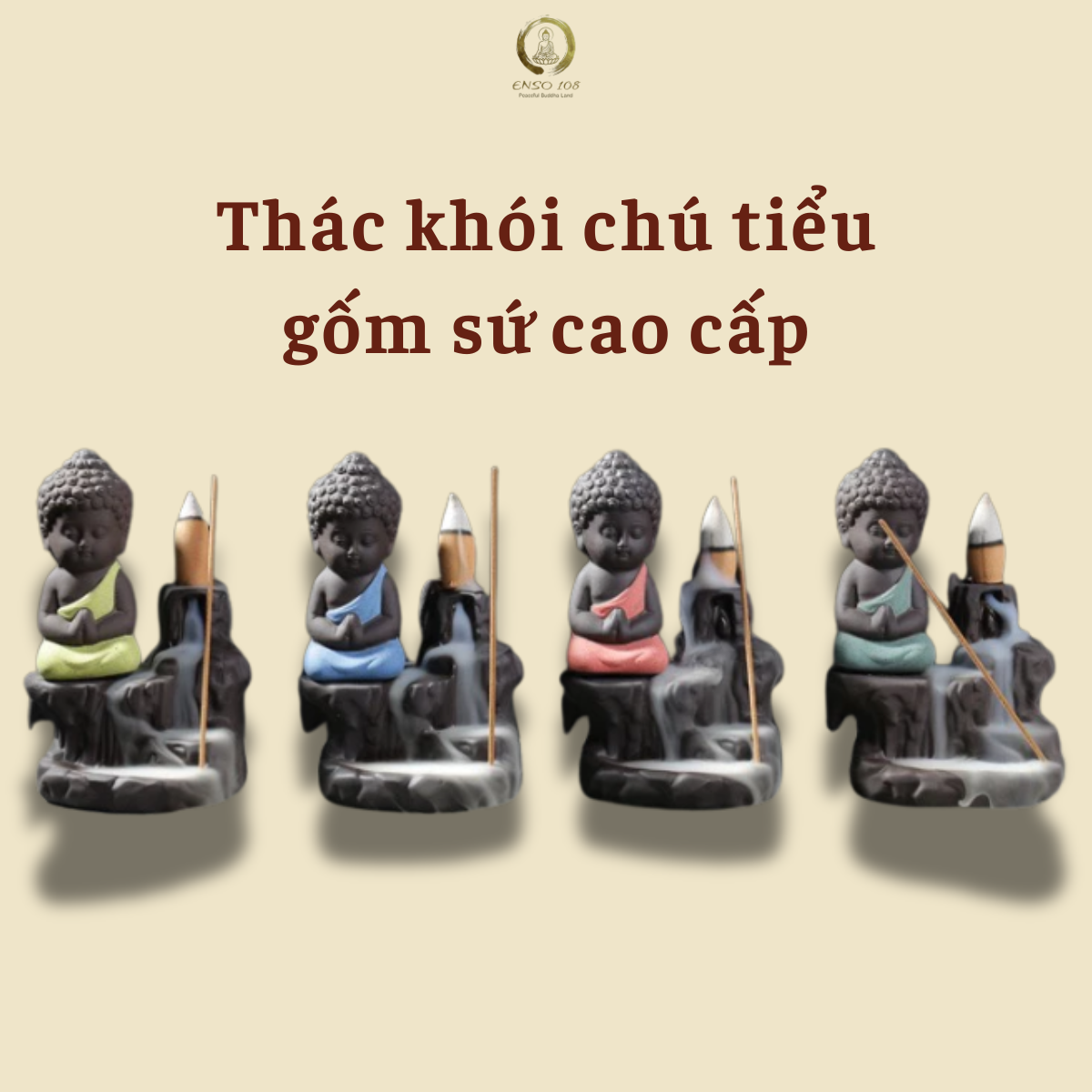 Thác Khói Chú Tiểu Gốm Sứ Cao Cấp - Bảo Trầm Linh Hương