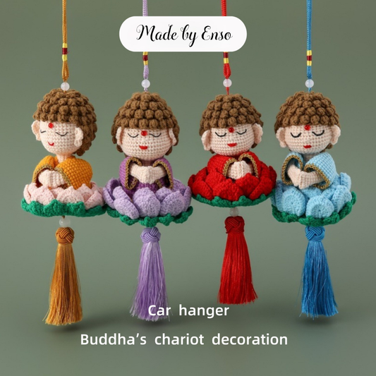 Khánh Treo Xe Hình Phật 5 Màu Bản Mệnh Đan Len Thủ Công