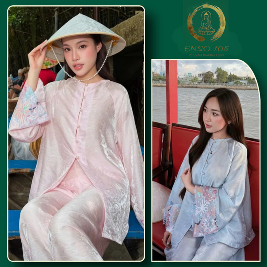 PP463 pháp phục bà ba tằm ánh kim cao cấp (có lót quần) phối tay ren sang trọng tiểu thư